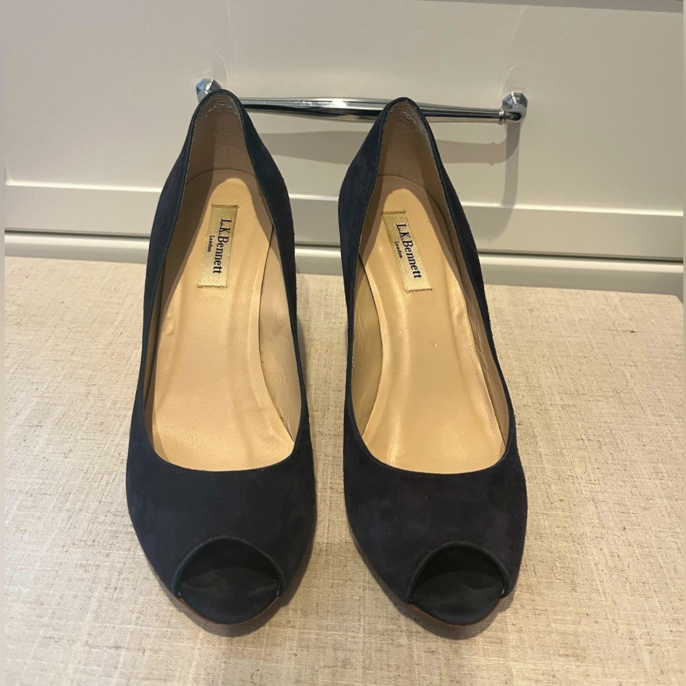 LK Bennett peep toe wedges navy suede size 39